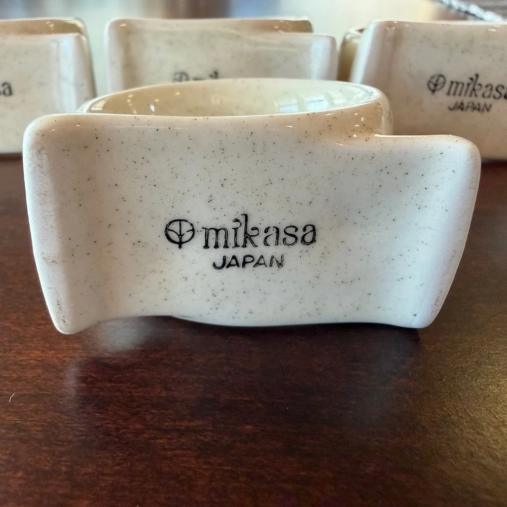 Vintage Mikasa Ceramic Napkin Rings Set of 4 Speckled Floral Peach Blossom